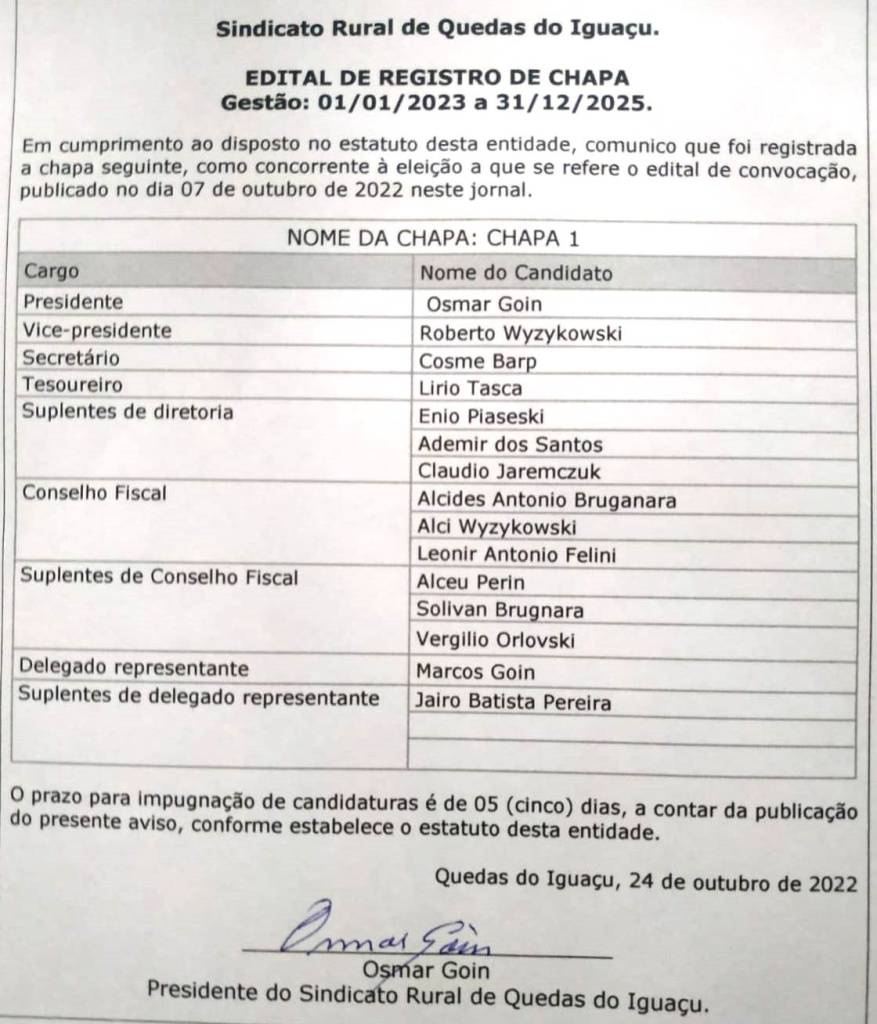 Edital De Registro De Chapa - Jornal Expoente Do IguaÃ§u